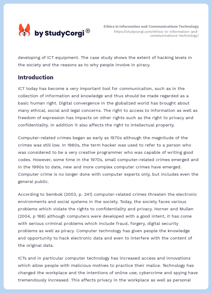 Ethics in Information and Communications Technology. Page 2