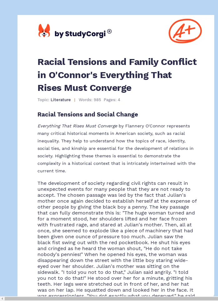 Racial Tensions and Family Conflict in O'Connor's Everything That Rises Must Converge. Page 1