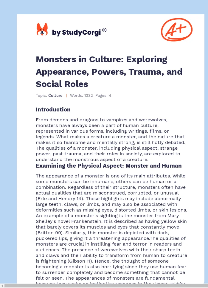 Monsters in Culture: Exploring Appearance, Powers, Trauma, and Social Roles. Page 1