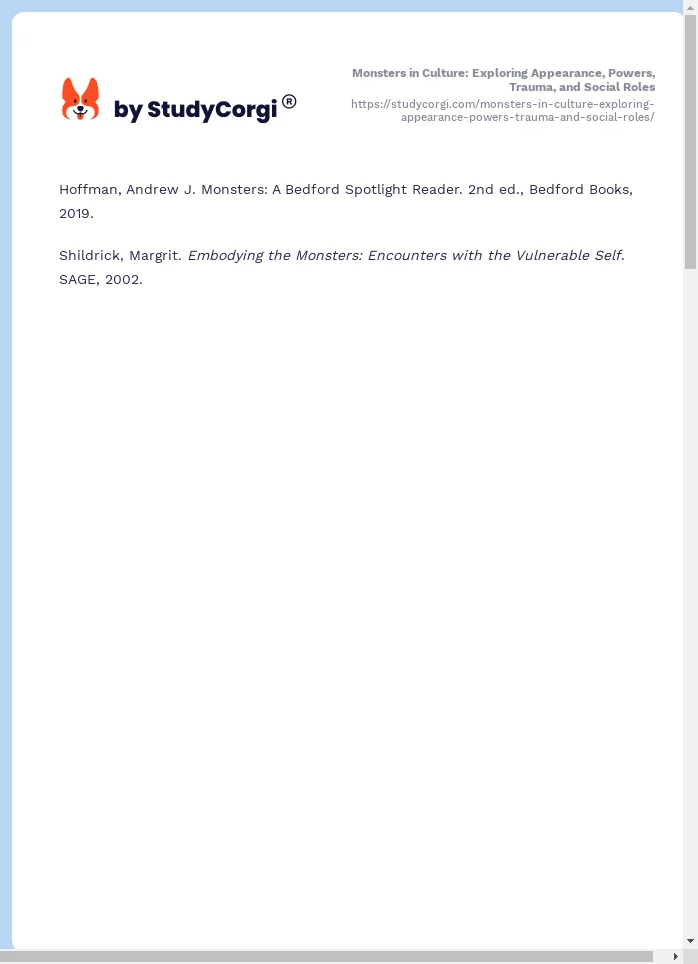 Monsters in Culture: Exploring Appearance, Powers, Trauma, and Social Roles. Page 2