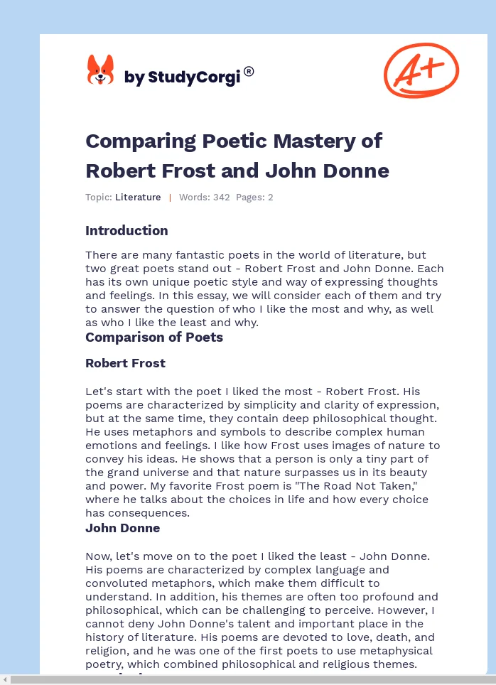 Comparing Poetic Mastery of Robert Frost and John Donne. Page 1