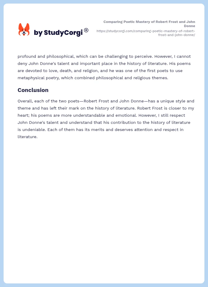 Comparing Poetic Mastery of Robert Frost and John Donne. Page 2