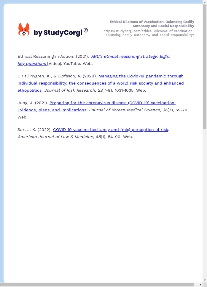 Ethical Dilemma of Vaccination: Balancing Bodily Autonomy and Social Responsibility. Page 2