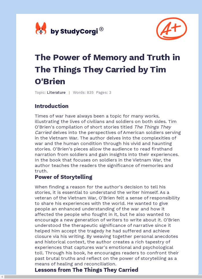 The Power of Memory and Truth in The Things They Carried by Tim O'Brien. Page 1