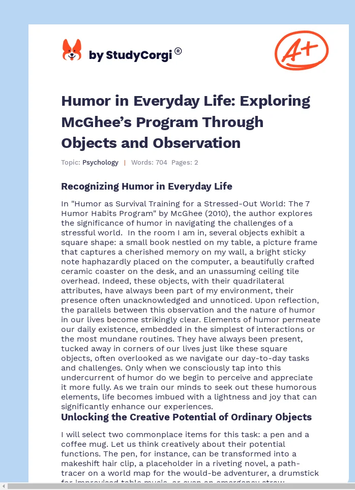 Humor in Everyday Life: Exploring McGhee’s Program Through Objects and Observation. Page 1