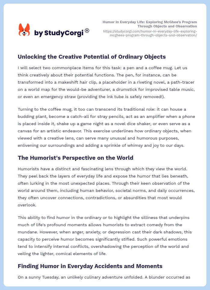 Humor in Everyday Life: Exploring McGhee’s Program Through Objects and Observation. Page 2