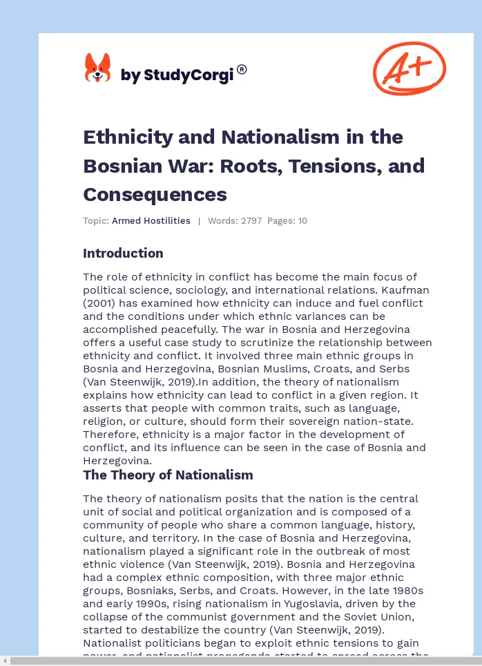 Ethnicity and Nationalism in the Bosnian War: Roots, Tensions, and Consequences. Page 1