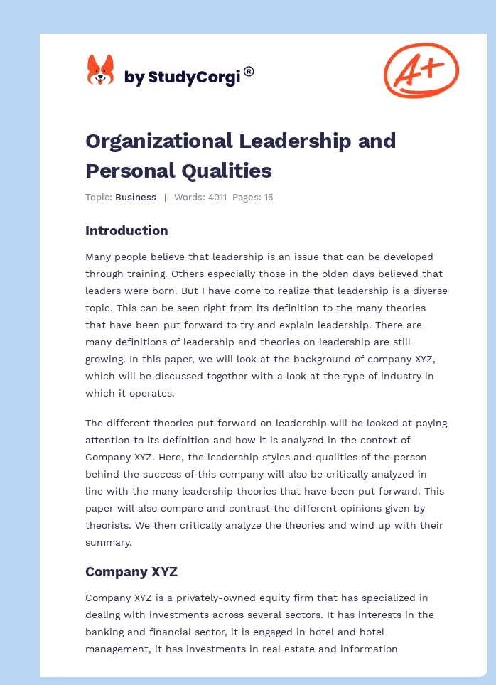 Organizational Leadership and Personal Qualities. Page 1