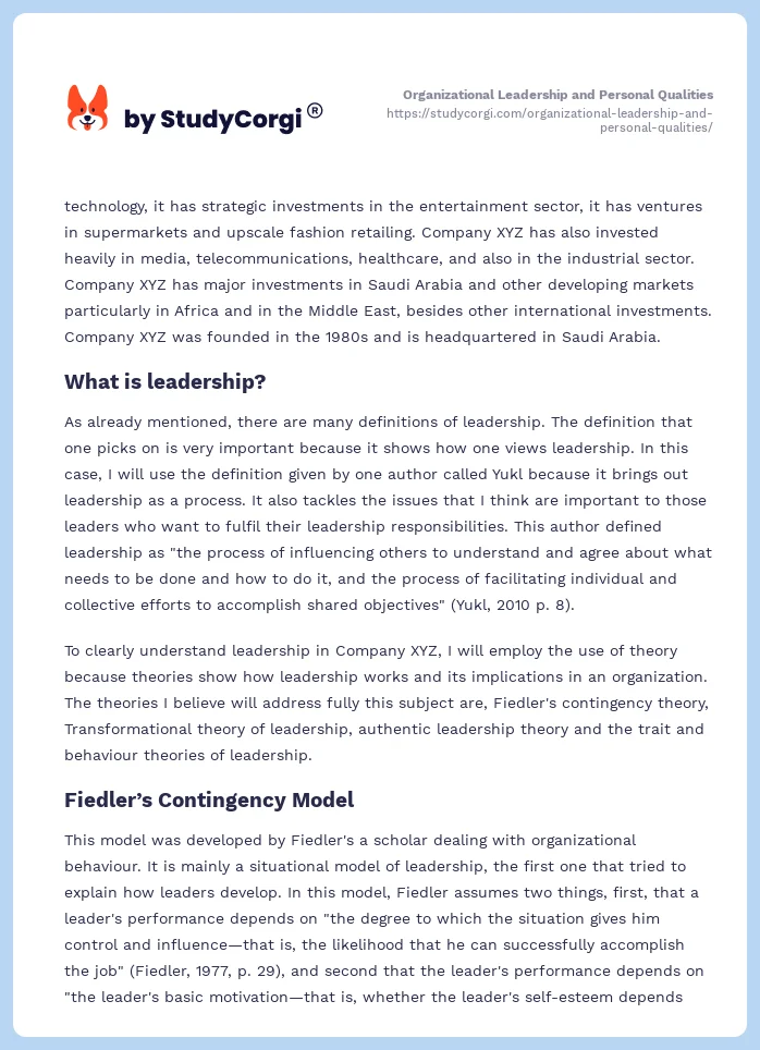 Organizational Leadership and Personal Qualities. Page 2