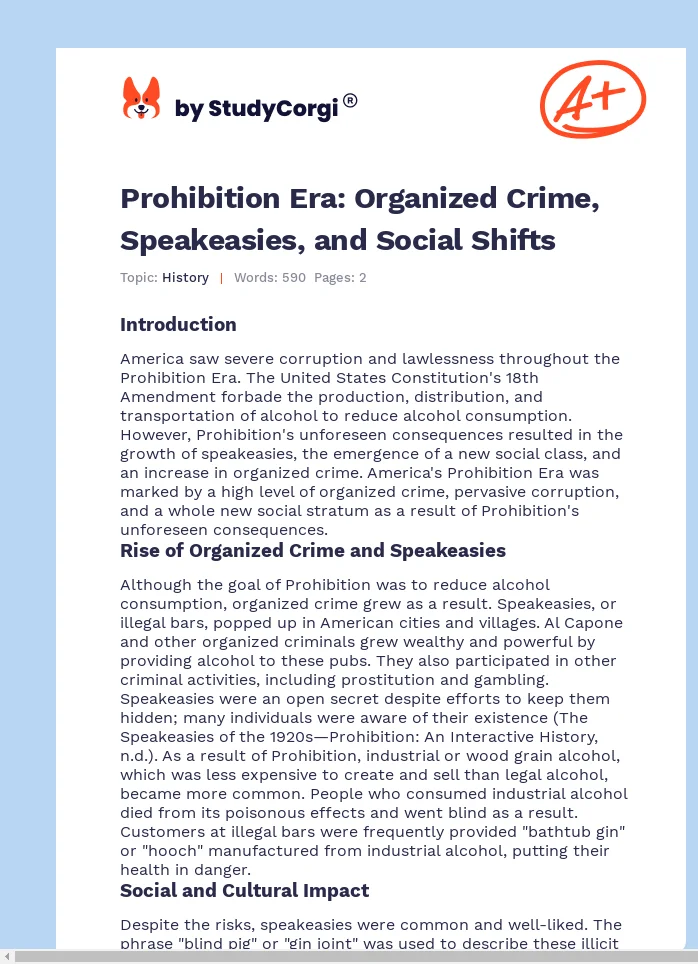 Prohibition Era: Organized Crime, Speakeasies, and Social Shifts. Page 1