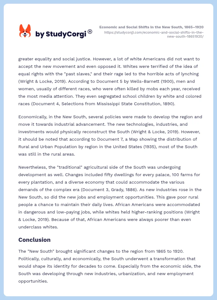 Economic and Social Shifts in the New South, 1865–1920. Page 2
