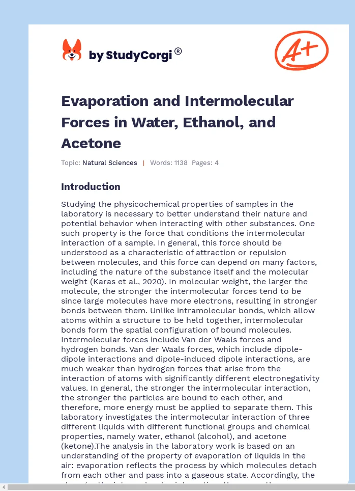 Evaporation and Intermolecular Forces in Water, Ethanol, and Acetone. Page 1