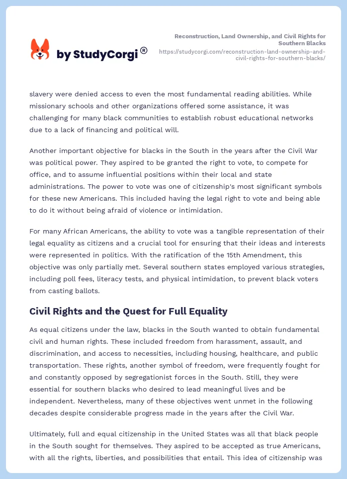 Reconstruction, Land Ownership, and Civil Rights for Southern Blacks. Page 2