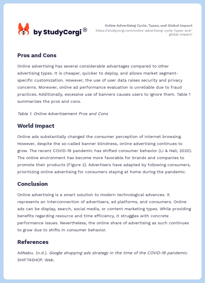 Online Advertising Cycle, Types, and Global Impact. Page 2