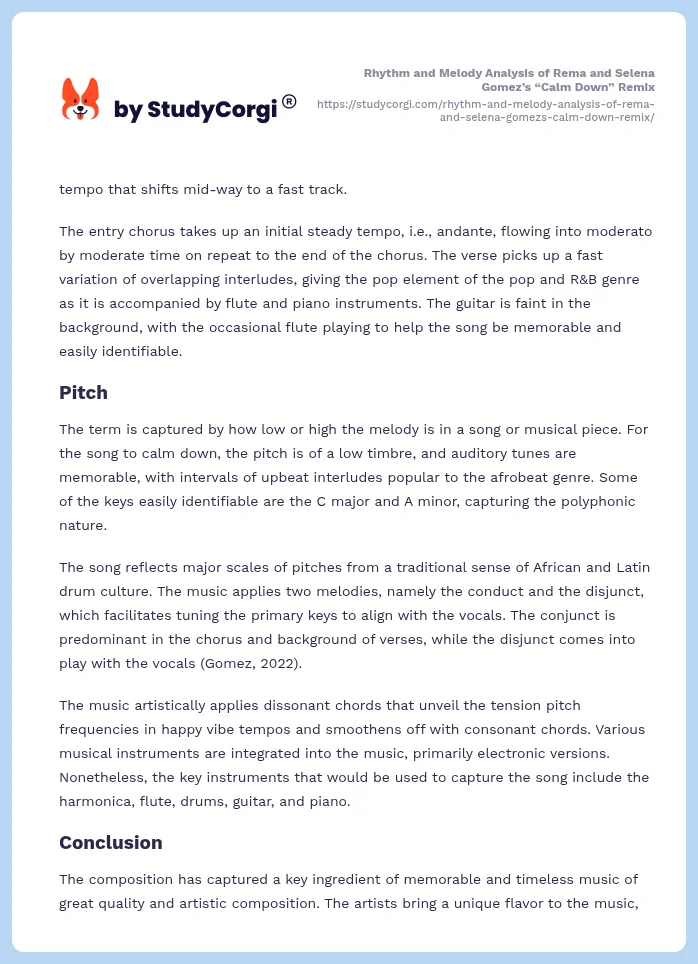 Rhythm and Melody Analysis of Rema and Selena Gomez’s “Calm Down” Remix. Page 2