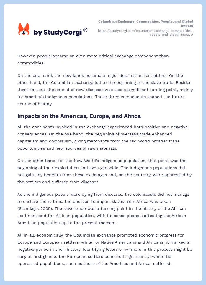 Columbian Exchange: Commodities, People, and Global Impact. Page 2