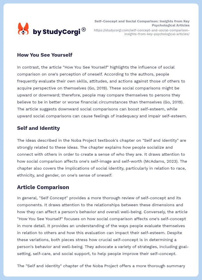 Self-Concept and Social Comparison: Insights from Key Psychological Articles. Page 2