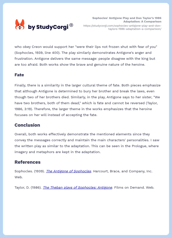 Sophocles' Antigone Play and Don Taylor’s 1986 Adaptation: A Comparison. Page 2