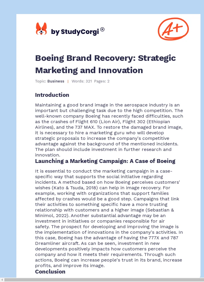 Boeing Brand Recovery: Strategic Marketing and Innovation. Page 1