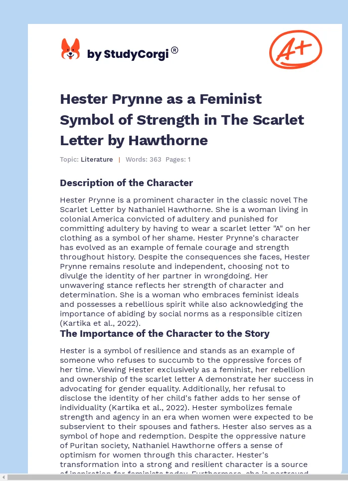 Hester Prynne as a Feminist Symbol of Strength in The Scarlet Letter by Hawthorne. Page 1