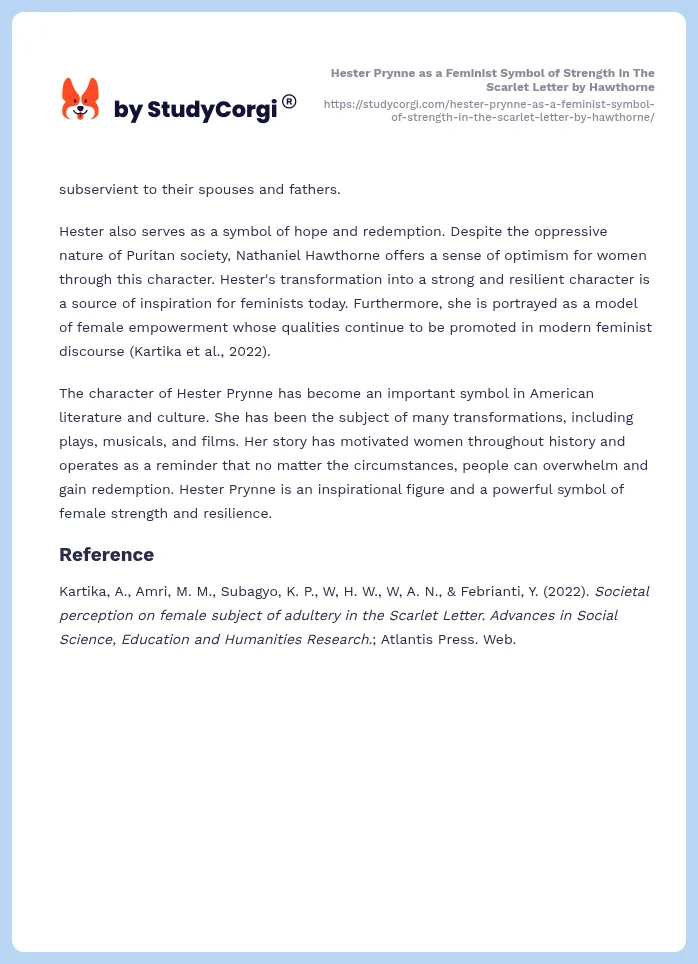 Hester Prynne as a Feminist Symbol of Strength in The Scarlet Letter by Hawthorne. Page 2