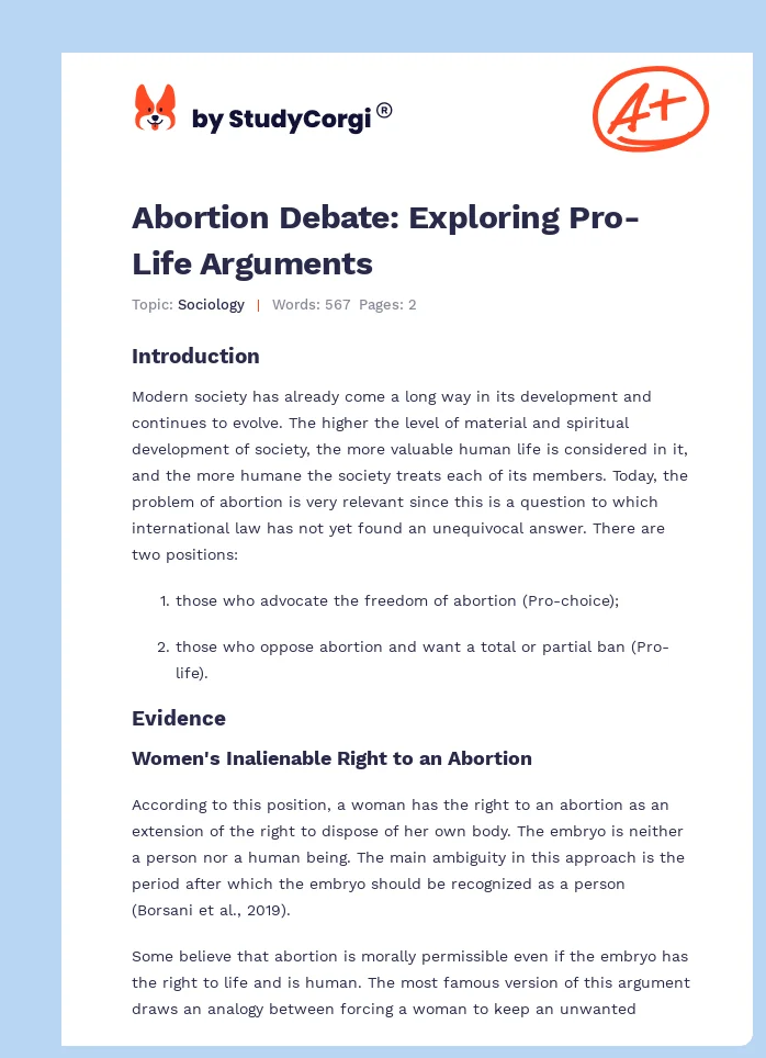 Abortion Debate: Exploring Pro-Life Arguments. Page 1