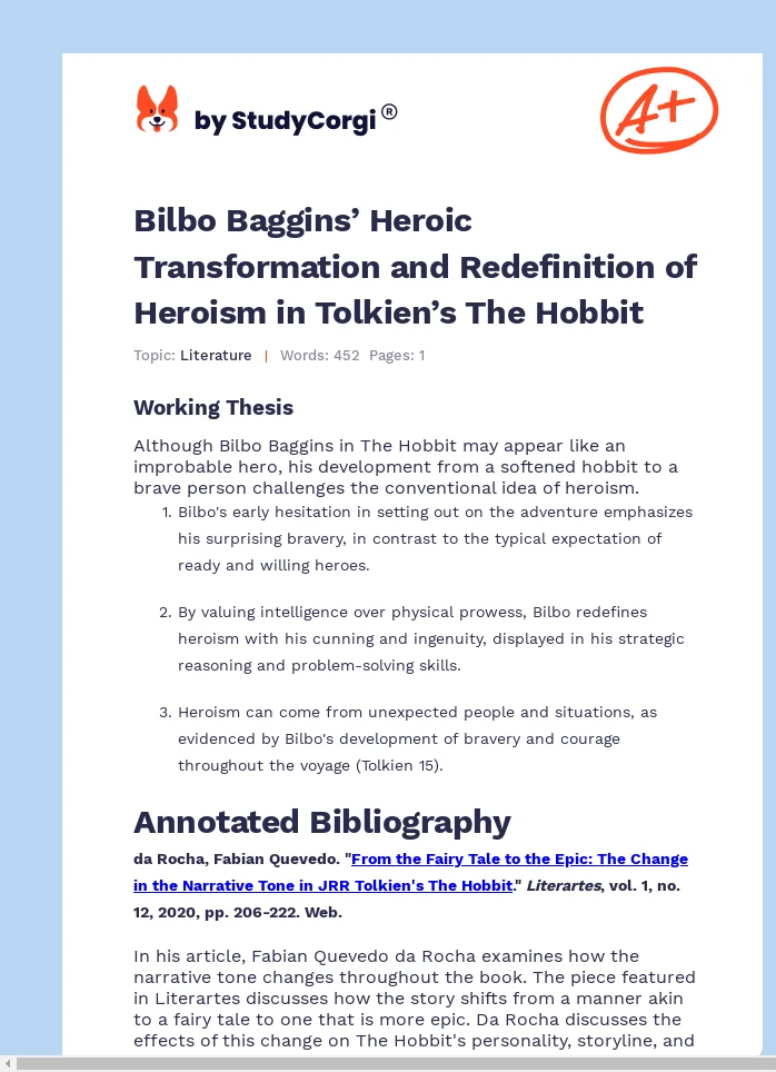Bilbo Baggins’ Heroic Transformation and Redefinition of Heroism in Tolkien’s The Hobbit. Page 1