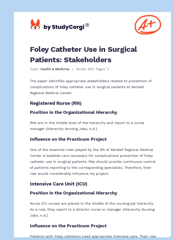 Foley Catheter Use in Surgical Patients: Stakeholders. Page 1