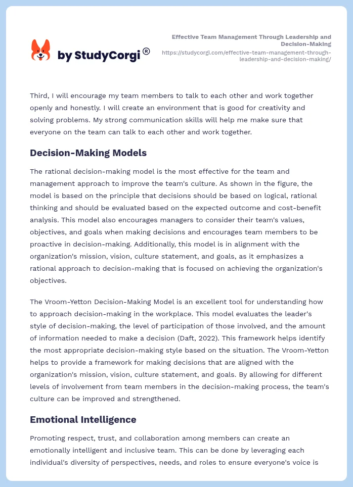 Effective Team Management Through Leadership and Decision-Making. Page 2
