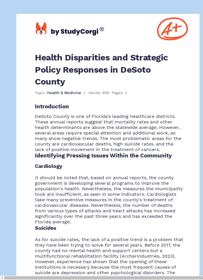 Health Disparities and Strategic Policy Responses in DeSoto County. Page 1