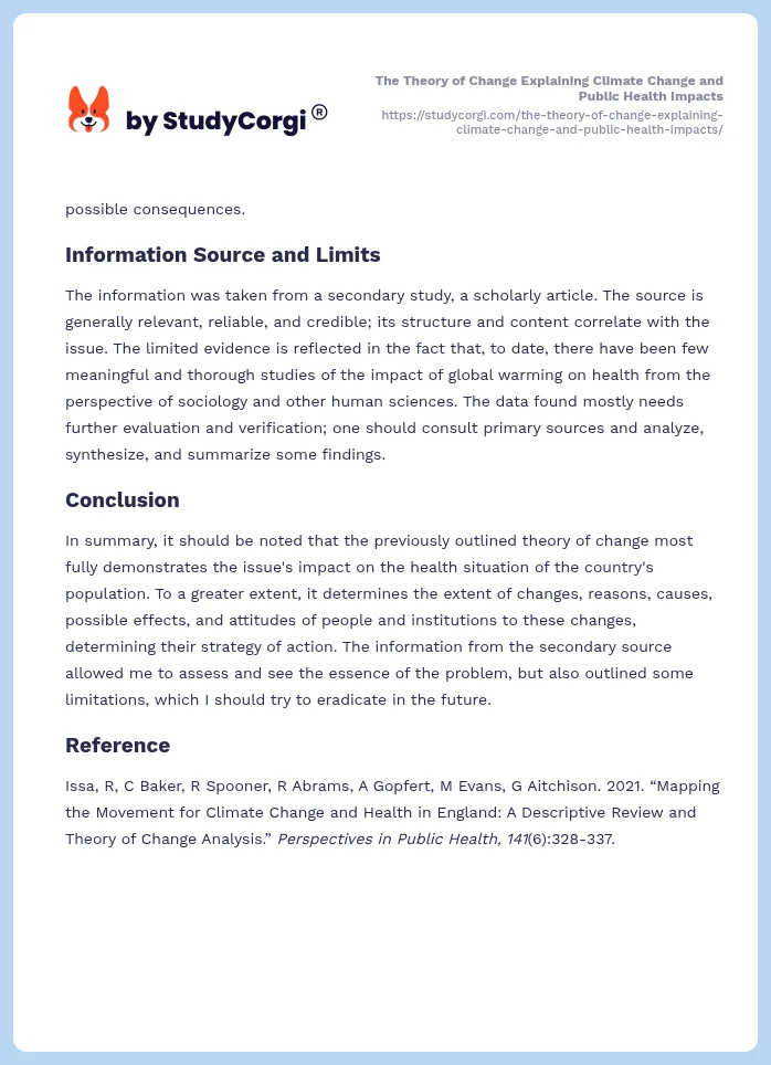 The Theory of Change Explaining Climate Change and Public Health Impacts. Page 2