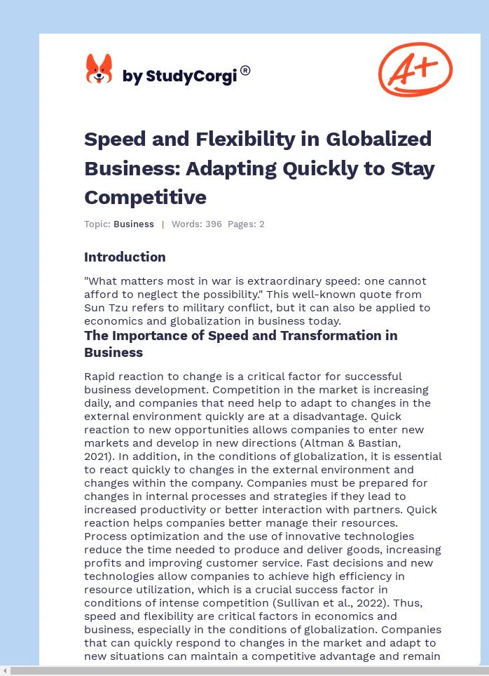 Speed and Flexibility in Globalized Business: Adapting Quickly to Stay Competitive. Page 1