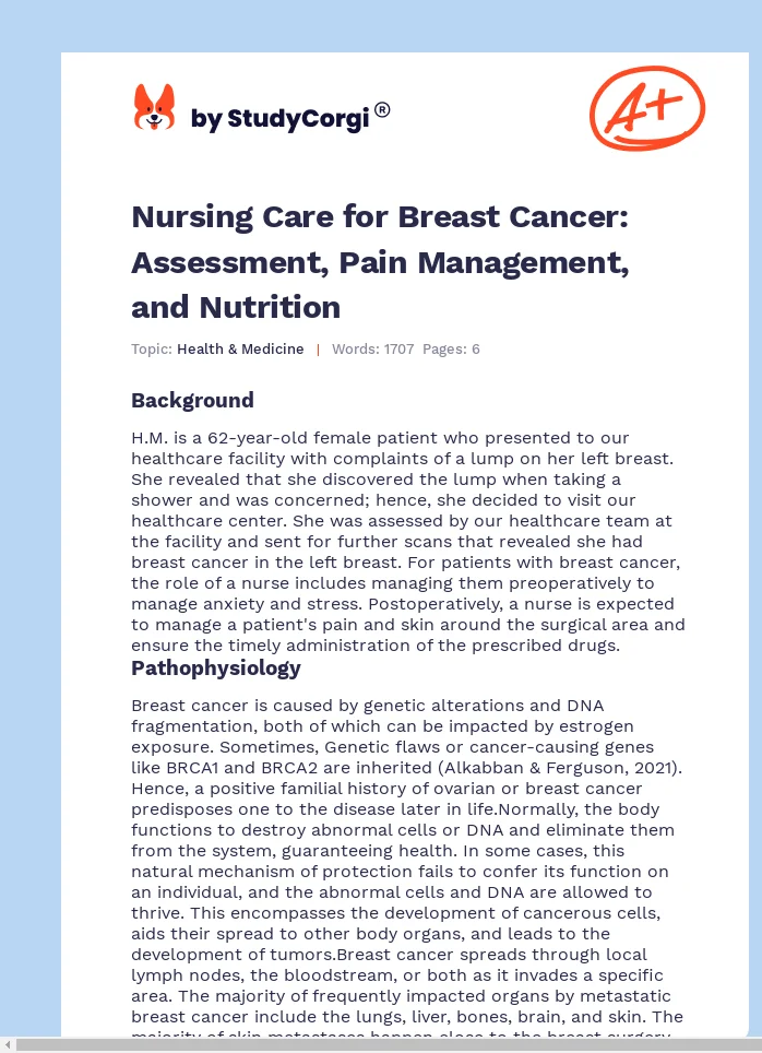 Nursing Care for Breast Cancer: Assessment, Pain Management, and Nutrition. Page 1