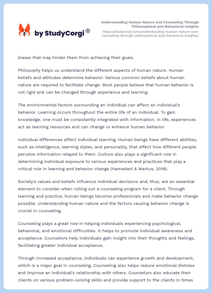 Understanding Human Nature and Counseling Through Philosophical and Behavioral Insights. Page 2