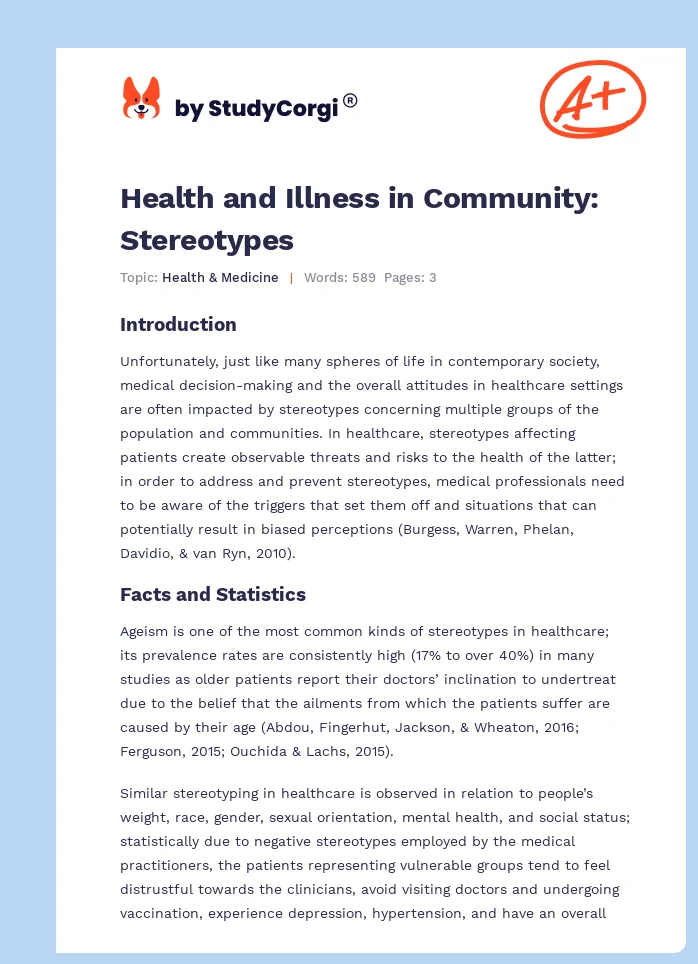 Health and Illness in Community: Stereotypes. Page 1