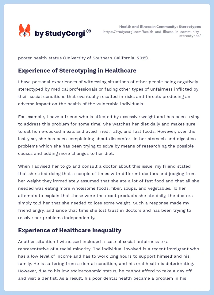 Health and Illness in Community: Stereotypes. Page 2