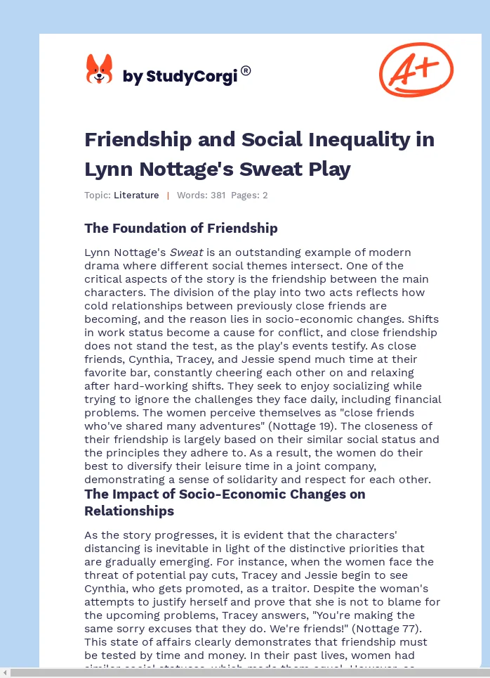 Friendship and Social Inequality in Lynn Nottage's Sweat Play. Page 1