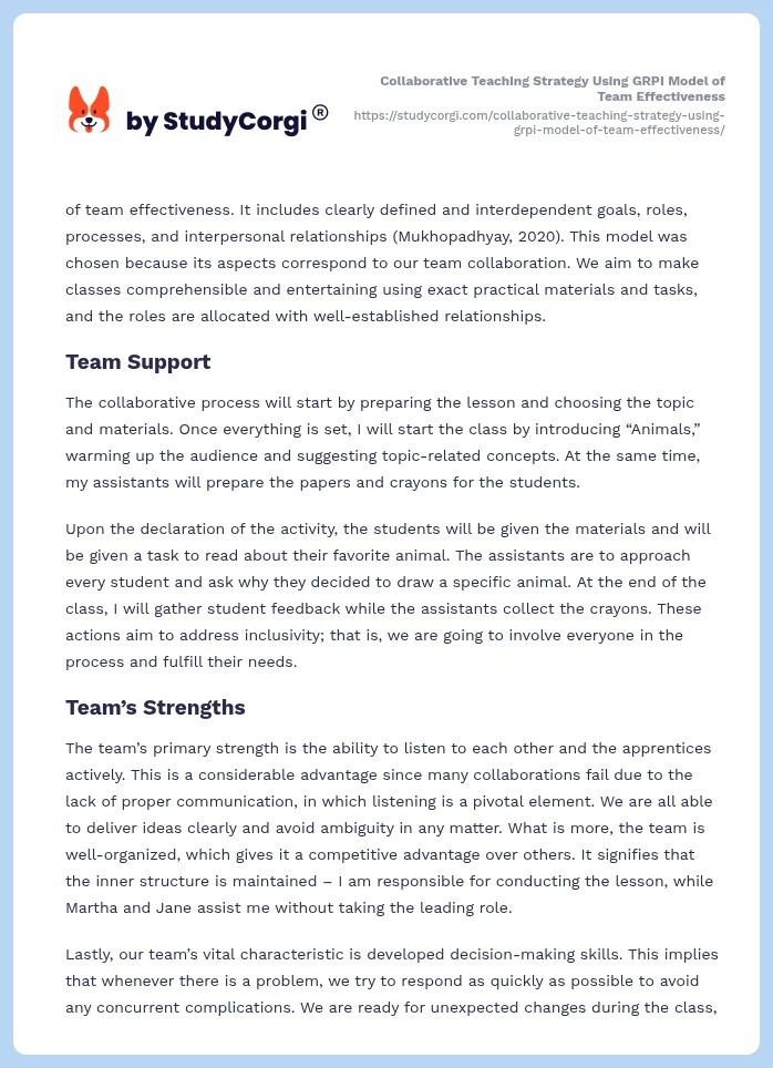 Collaborative Teaching Strategy Using GRPI Model of Team Effectiveness. Page 2