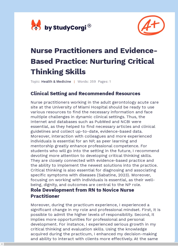 Nurse Practitioners and Evidence-Based Practice: Nurturing Critical Thinking Skills. Page 1