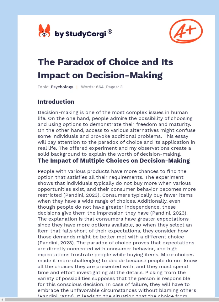 The Paradox of Choice and Its Impact on Decision-Making. Page 1