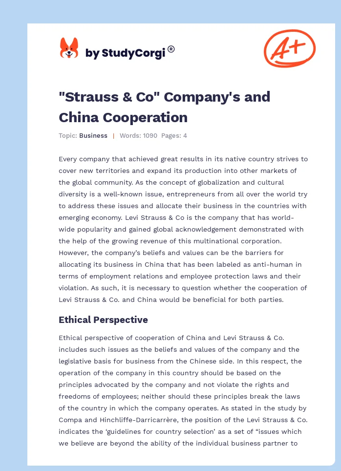 "Strauss & Co" Company's and China Cooperation. Page 1