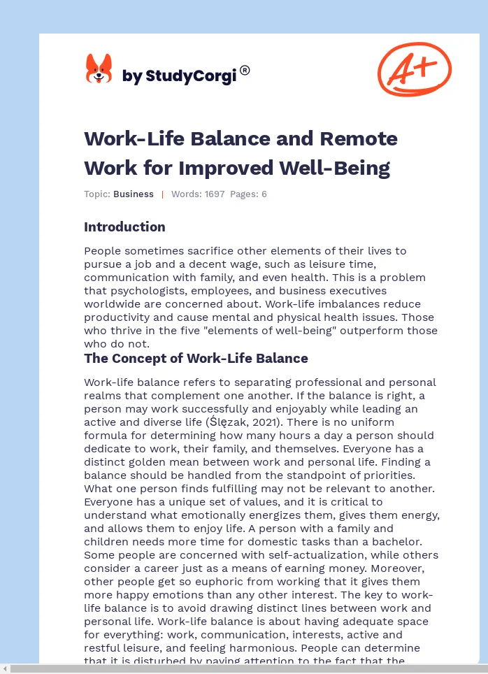 Work-Life Balance and Remote Work for Improved Well-Being. Page 1