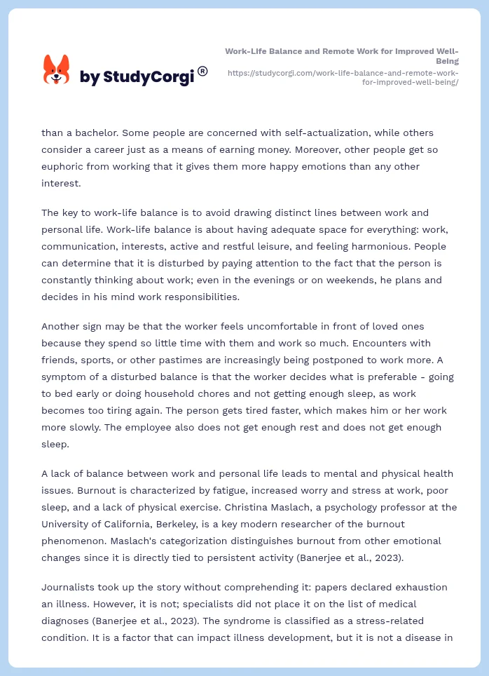 Work-Life Balance and Remote Work for Improved Well-Being. Page 2