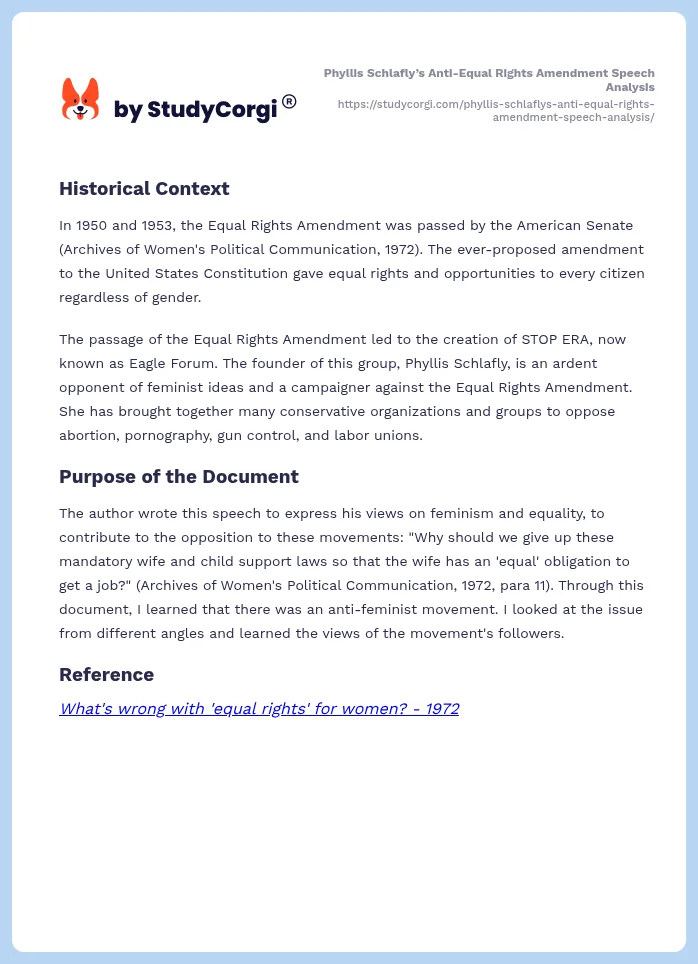 Phyllis Schlafly’s Anti-Equal Rights Amendment Speech Analysis. Page 2