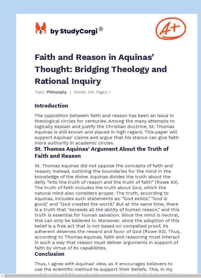 Faith and Reason in Aquinas’ Thought: Bridging Theology and Rational Inquiry. Page 1