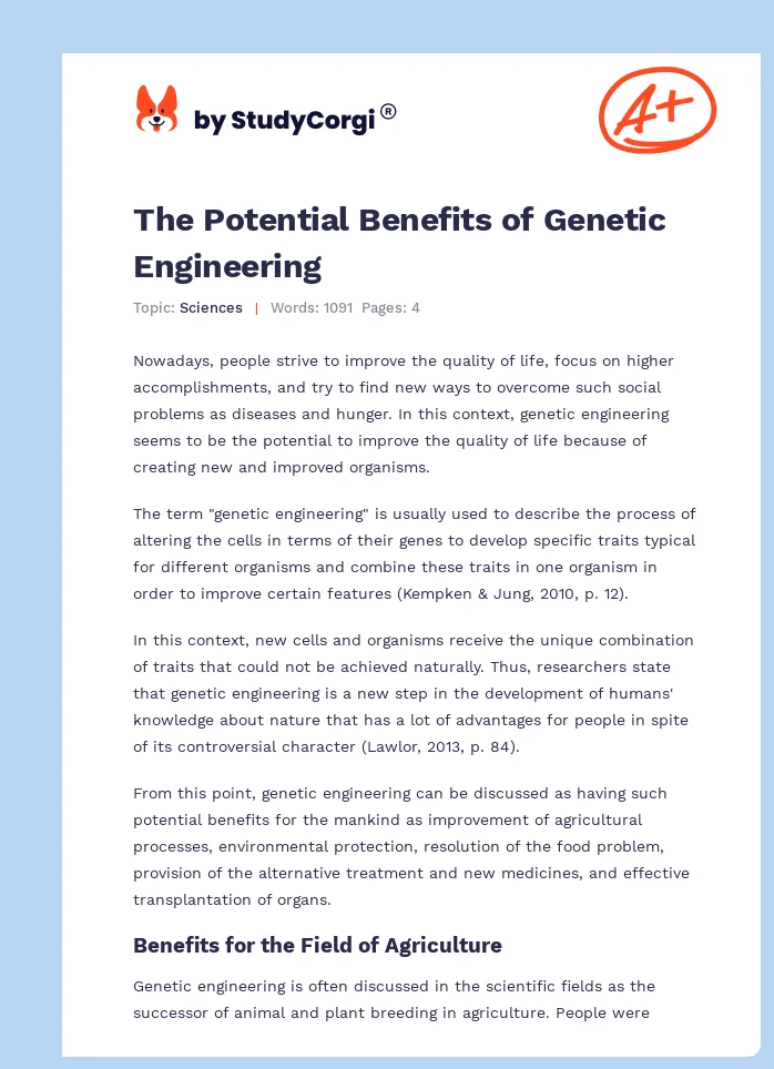The Potential Benefits of Genetic Engineering. Page 1