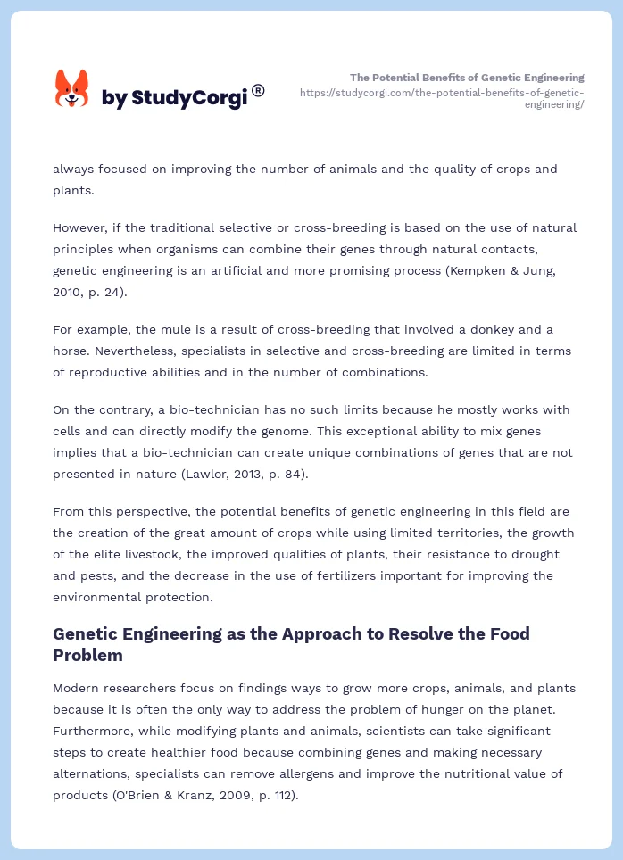 The Potential Benefits of Genetic Engineering. Page 2