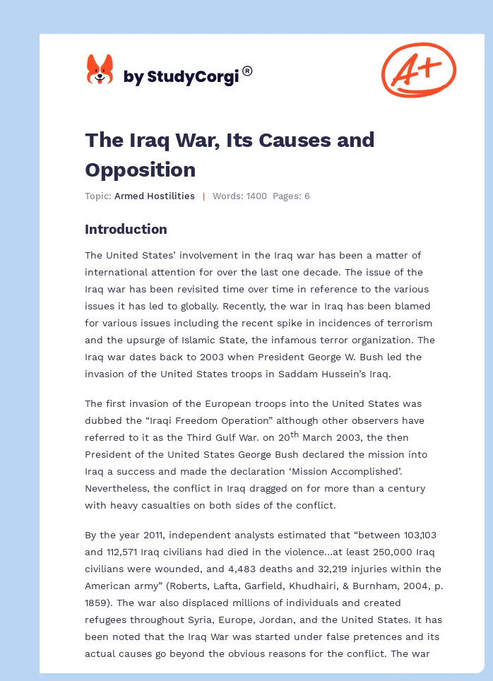 The Iraq War, Its Causes and Opposition. Page 1