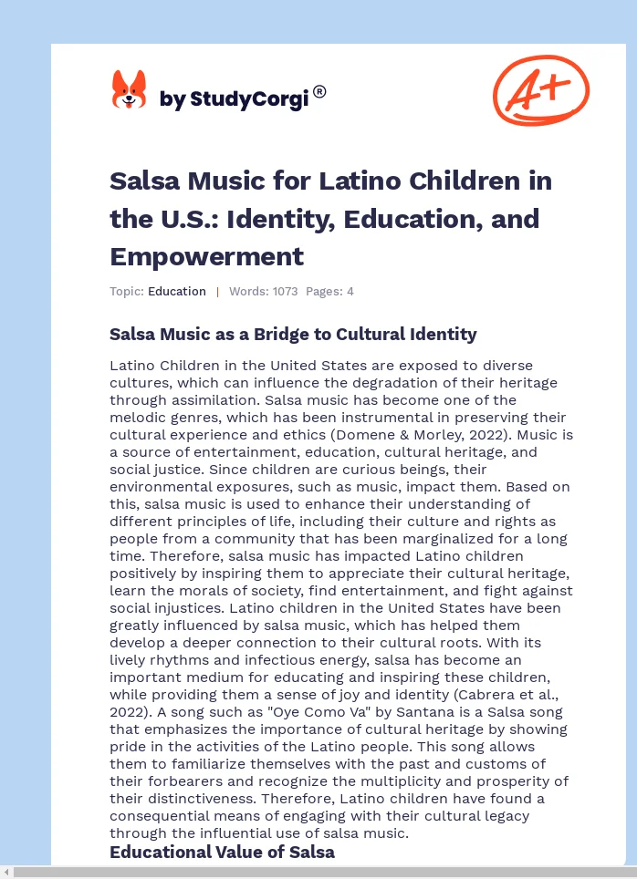 Salsa Music for Latino Children in the U.S.: Identity, Education, and Empowerment. Page 1