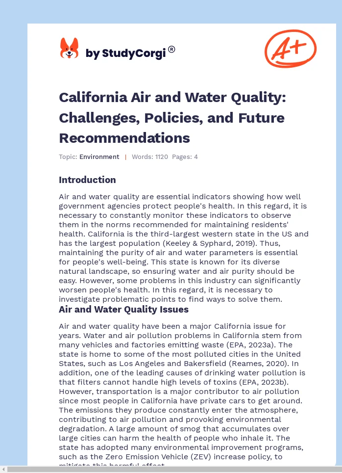 California Air and Water Quality: Challenges, Policies, and Future Recommendations. Page 1